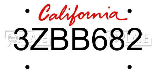3ZBB682 California License Plate