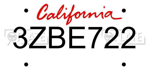 3ZBE722 California License Plate