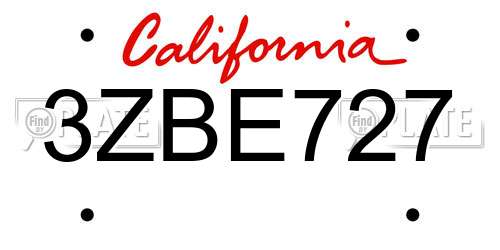 3ZBE727 California License Plate