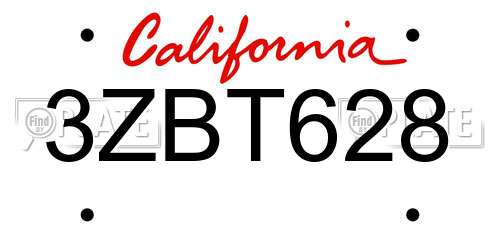 3ZBT628 California License Plate