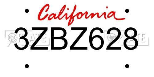 3ZBZ628 California License Plate