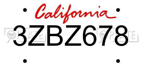 3ZBZ678 California License Plate