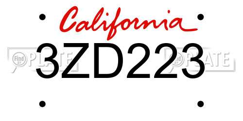3ZD223 California License Plate