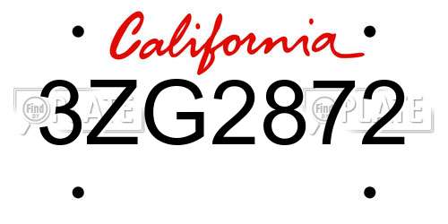 3ZG2872 California License Plate