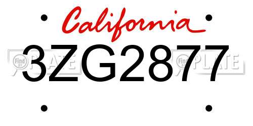 3ZG2877 California License Plate