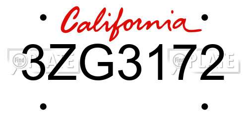 3ZG3172 California License Plate