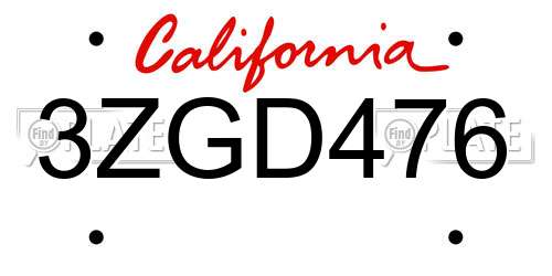 3ZGD476 California License Plate