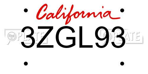 3ZGL93 California License Plate