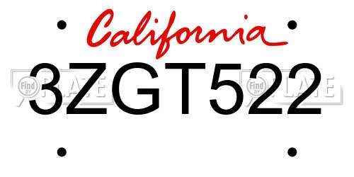 3ZGT522 California License Plate