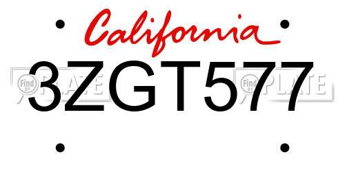 3ZGT577 California License Plate