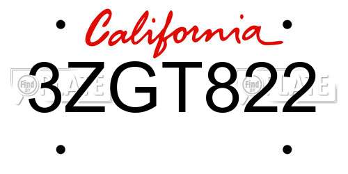 3ZGT822 California License Plate