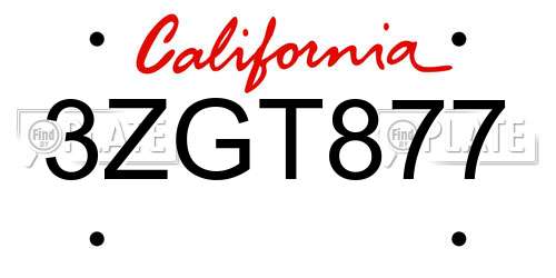 3ZGT877 California License Plate