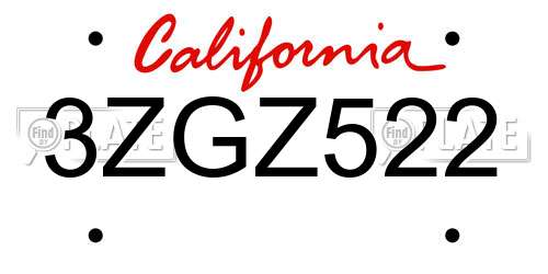 3ZGZ522 California License Plate