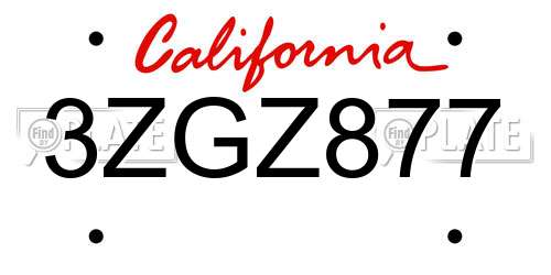 3ZGZ877 California License Plate
