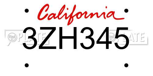 3ZH345 California License Plate