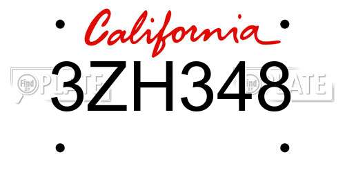 3ZH348 California License Plate