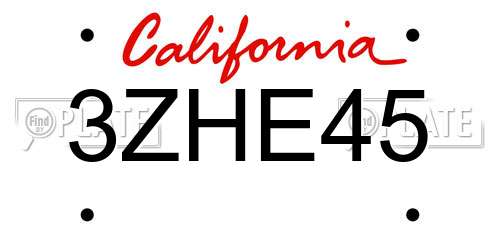 3ZHE45 California License Plate