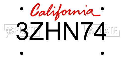3ZHN74 California License Plate
