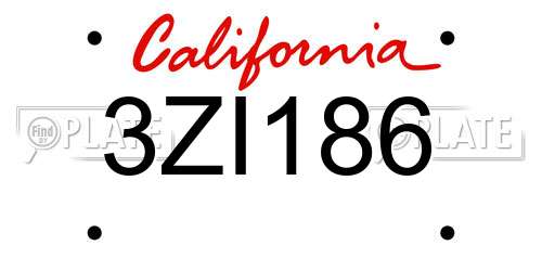 3ZI186 California License Plate