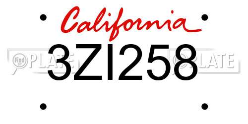 3ZI258 California License Plate