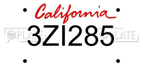 3ZI285 California License Plate