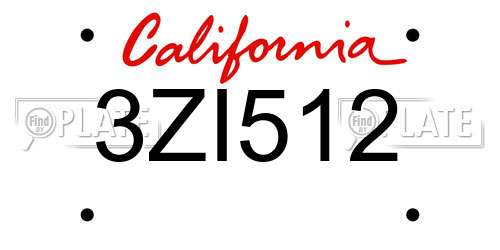 3ZI512 California License Plate