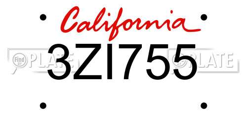 3ZI755 California License Plate