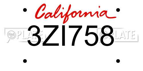 3ZI758 California License Plate
