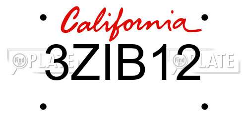 3ZIB12 California License Plate