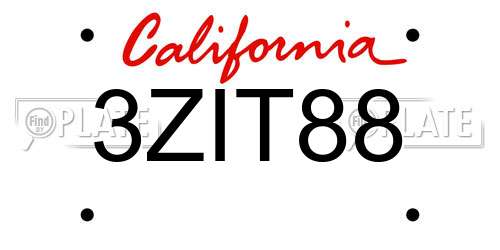 3ZIT88 California License Plate