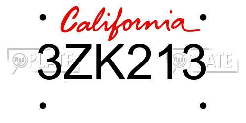 3ZK213 California License Plate