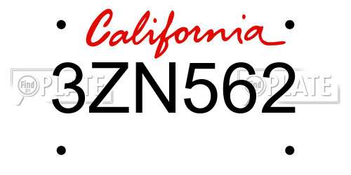 3ZN562 California License Plate