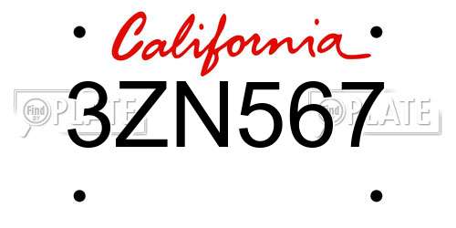 3ZN567 California License Plate