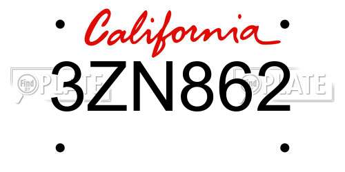 3ZN862 California License Plate