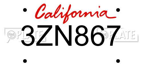 3ZN867 California License Plate