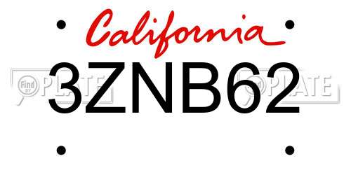 3ZNB62 California License Plate