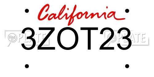 3ZOT23 California License Plate