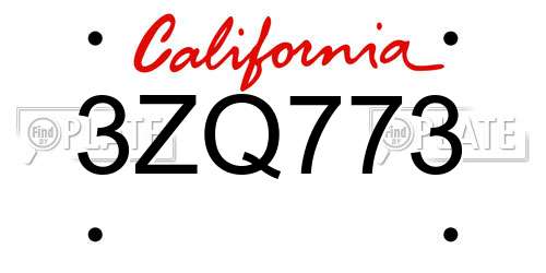 3ZQ773 California License Plate