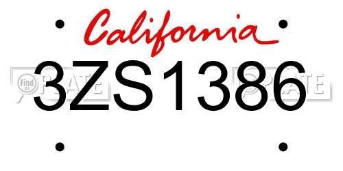 3ZS1386 California License Plate