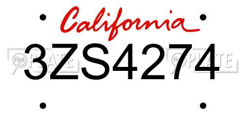 3ZS4274 California License Plate