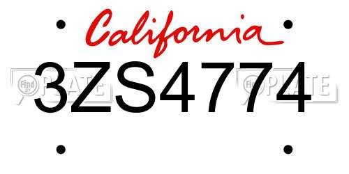 3ZS4774 California License Plate