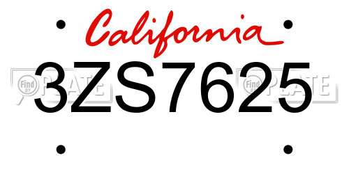 3ZS7625 California License Plate