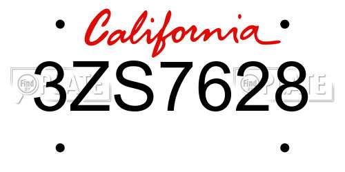 3ZS7628 California License Plate