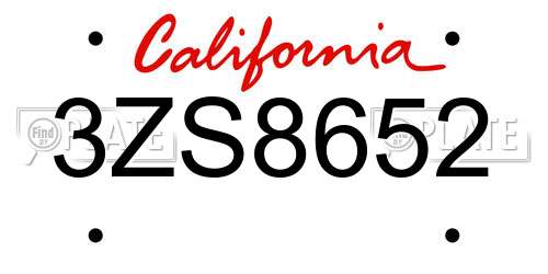 3ZS8652 California License Plate