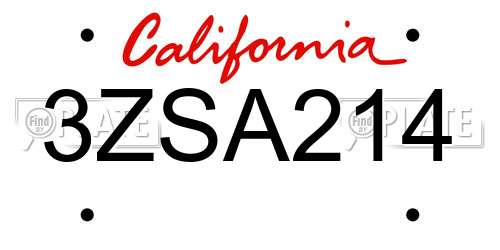3ZSA214 California License Plate