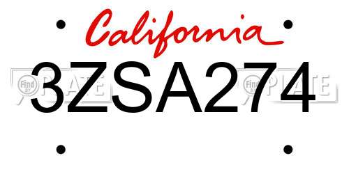3ZSA274 California License Plate