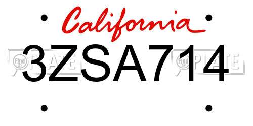 3ZSA714 California License Plate
