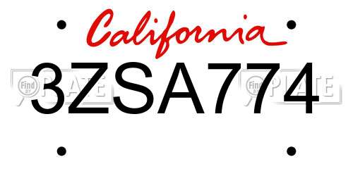 3ZSA774 California License Plate