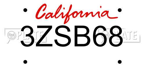 3ZSB68 California License Plate