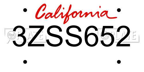 3ZSS652 California License Plate